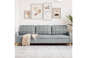 IKAYAA Divano a 3 Posti in Tessuto Divano Moderno 3 Posti con Cuscin Divano in Tessuto da Soggiorno Ufficio Appartamento Camera degli Ospiti -Grigio chiaro-210 cm