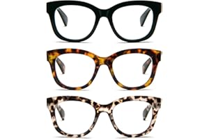 MMOWW Oversized Reading Glasses 3 Pack for Women Blue Light Blocking with Spring Hinge Computer Readers Ladies +1.5