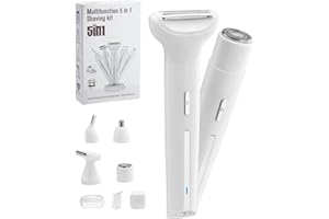 DRESZ Electric Lady Shavers for Women,5-in-1 Bikini Trimmer and Facial Hair Remover for Women Waterproof,Wet & Dry Rechargeable Nose Hair Trimmer,for Face Legs Underarm Nose and Eyebrow -White