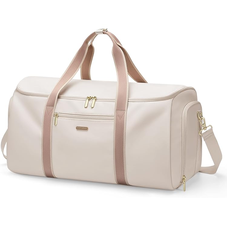 Reistas, kledingzak, opvouwbaar, kleding Foldybag, 2-in-1 draagtas voor kleding, duffle bag, waterdichte kledingtas voor dames en heren, omvormbare handbagage, kostuumtas voor op reis, beige