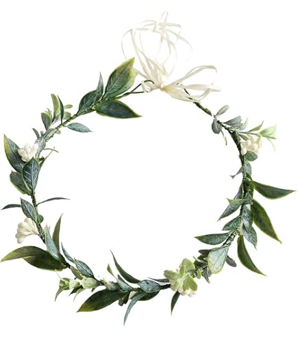 Couronne De Fleurs Pour BÃ©bÃ© Et Enfant - Bandeau Serre-tÃªte Fleuri Avec Feuilles Vertes - Blanc - Pour Photos, Mariages, FÃªtes