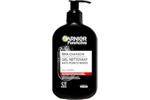 Garnier Pure Active - Gel Nettoyant Charbon - Réduit Points Noirs & Boutons - Nettoie & Désincruste les Pores - BHA & Charbon - Vegan & Cruelty Free - Peaux à Tendance Acnéiques - 250 ml