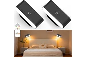 Lacasa Aplique de Pared Interior, 2 Pack Lámparas de Pared LED con Táctil y Control Remoto, Regulable Lamparas Inalámbricos con 3 Temperaturas de Color, 360° Rotatable Lámpara de Pared Para Dormitorio