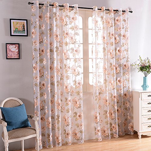 Top Finel brillant Pfingstrosen Blumen transparent Gardine Vorhang Deko für Wohnzimmer Schlafzimmer mit Ösen 195cmx215cm 1St,Braun - 3