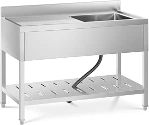 Lavello Cucina Professionale Royal Catering Doppio Inox - 2 Vasche, Porte Scorrevoli, 140x64cm