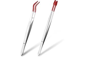 Gjinxi Tweezers with Rubber Tips 2Pcs,Red Silicone Coated Facial Hair Tweezer with Bent and Stragiht, Professional Eye Lash Curler Tools,for Lab Industrial Jewelry Craft Coin Stamp Tongs Tipped