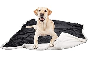 PAWSEE Dog Fleece Blanket, Large Washable Soft Warm Fluffy Sherpa Plush Pet Blankets for Dogs Puppy Doggy Cats Double Thickness Throws 152 x 127 cm Black