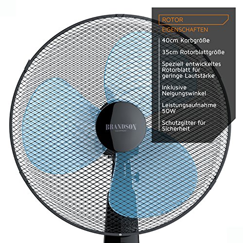 Brandson – Standventilator mit Fernbedienung / Standlüfter | höhenverstellbarer Standfuß | Neigungswinkel verstellbar | 50W | hoher Luftdurchsatz | 3 verschiedene Geschwindigkeitsstufen | Oszillationsfunktion ca. 80° | schwarz - 4