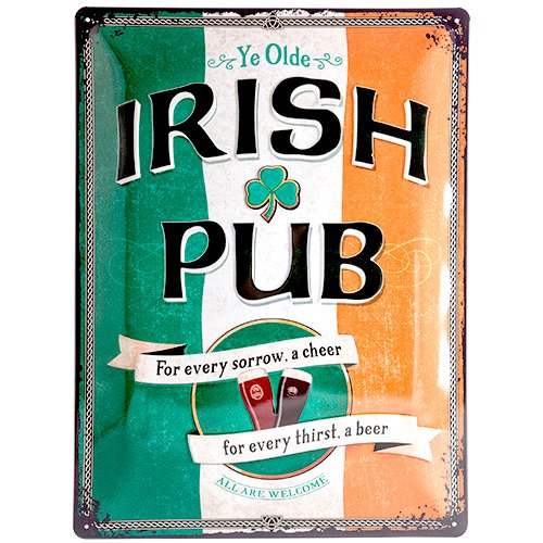 Nostalgic-Art 23226 Open Bar Irish Pub, Blechschild, 30 x 40 cm