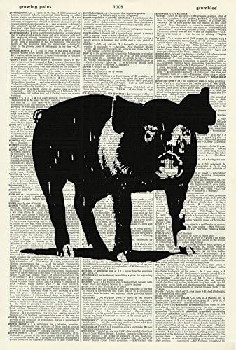 Pig Art Print - Farmyard Animal Art Print - Vintage Art Print - Kitchen Art Print - Vintage Dictionary Art Print - Black &amp; White - Book Art Print - Wall Art - Illustration - Picture - Wall Hanging - Home Décor - Housewares - Book Print - Artwork 782D