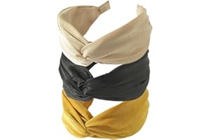 HUANMAYE 3PCS Headbands for Women's Hair Boho Wrap Tie Fashion Hairbands Elastic Twist Hair Scarf Pretty Bow Tie Hair Bands Wide Alice Hair Bands for Women Uk and Girls (Solid)