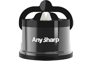 AnySharp Pro Metal Knife Sharpener, Hands-Free Safety, PowerGrip Suction, Sharpens All Kitchen Knives, Ideal for Hardened Steel & Serrated, World's Best, Compact, One Size, Wolfram, Metal