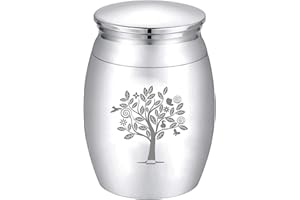 CREATCABIN Petite Urne Souvenir Arbre de Vie Mini Urnes Funéraires Porte-Cendres Miniature Enterrement Conteneur Funéraire Gravure en Acier Inoxydable pour Les Amis de la Famille Humaine Pet Memorial