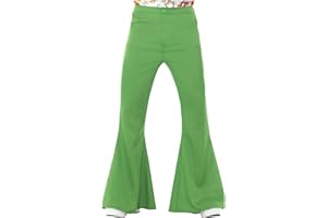 SMIFFY'S Smiffys Pantalones acampanados para hombre, color verde, disfraz de los años 60, disfraces de los años 60