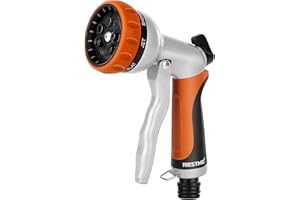 RESTMO Gartenbrause, Metall Hochdruck Garten Handbrause, 7-Funktionen Spritzdüse und Einstellbarer Wasserdurchfluss Spritzpistolen Bewässerungspistole für Bewässerung, Autowaschen,Orange