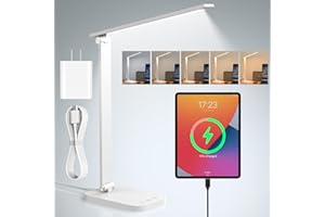 ‎MEFINE Mefine Schreibtischlampe LED, Schreibtisch Lampe 10W mit Netzstecker, Schreibtischlampen Weiß mit 5 Farben und Dimmbar Helligkeitsstufen, Schreibtischleuchte Augenschutz Bürolampe für Lesen Studieren