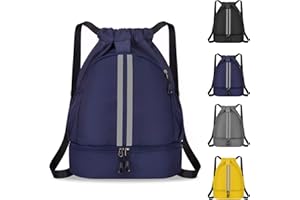 MEYDLL Sac à Dos Sport, Sac de Piscine Grande Capacité, Sac à Dos à Cordon, Sac à Dos de Sport Résistant à l'eau avec Bandes Réfléchissantes, Sac de Sport avec 2 Poches Latérales pour Hommes