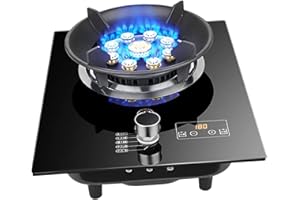 THEGA Gas Stove - 7KW Tempered Glass Stove Burner, Portable, Anti-scald Reminder, Timer Function, Black, NG