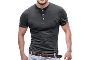 Alivebody Męska koszulka z długim rękawem dopasowana dopasowana bawełniana Henley z guzikami