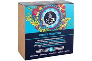 Curry Night Kit by Spice Pots - 100% Natural Ingredients - 4 x 40g Spice Blends - 8 Curry Recipe Booklet - Korma, Bhuna, Goan & Indian Tandoori Vegan Curry Powder - Cooking Gifts for Women & Men