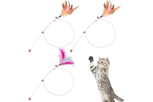 Anmahe Cat Feather Wand Teaser Toy With Bells for Kitten Playing, Training, Hunting and Exercising - 3 Pieces