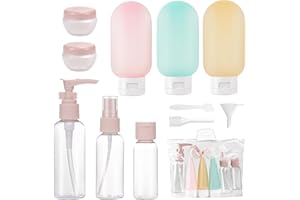 LOVCOYO Bottiglie da viaggio, 11 pezzi set portatile da riempire Set di bottiglie di plastica flaconi viaggio ricaricabili Kit Contenitori da Viaggio Flaconi con Custodia per Shampoo, Liquidi and Lozione.