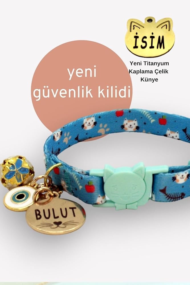 caramelos- Güvenlik Kilitli Kedi Tasması, Isimli Kedi Tasması, Kedi Isimlik, Kedi Künyesi, Safety Click DESEN 10-Standart