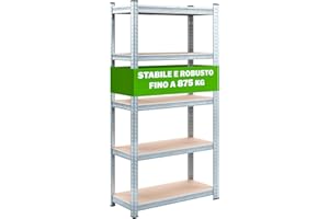 Monzana® Scaffale ad Alta Portata XL 180x90x60cm Carico Max. 875kg 5 Pannelli MDF Scaffalatura Metallo Officina Cantina