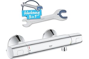 ‎GROHE GROHE Precision Trend, Duscharmatur wassersparend (Thermostat für stets konstante Temperatur, Mischbatterie mit kühler Oberfläche, Sicherheitssperre bei 38°C, mit Metallgriffen), chrom, 34229002