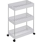 SONGMICS Carrello portaoggetti con ruote, 3 livelli, salvaspazio per bagno, cucina, ufficio, 40 x 22 x 60 cm, bianco KSC009W0