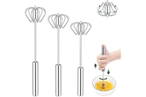 Atuoxing Schneebesen, 3 Stücke Halbautomatischer Schneebesen, Multifunktionaler Halbautomatischer Handgehaltener Schneebesen Aus Edelstahl, Rotierender Küchengeräteschläger zum Mischen von Schlagen