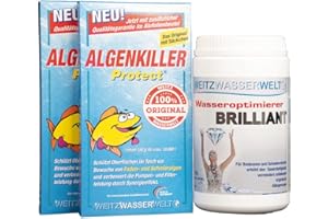 WEITZ-WASSERWELT SCHWIMMTEICHKLAR SPARSET - Brilliant reduziert giftige Faulgase, fördert Bakterientätigkeit & unterstützt biologische Selbstreinigung des Wassers - ALGENKILLER Protect® stark gegen Algen & Algenwuchs