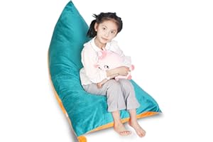 FANCHOSE Kids Bean Bag Cover Only, Stuffed Animal Bean Bag Storage, Large Bean Bag Chair for Teens, 132cm * 79cm Beanbag Chair Cover Without Filling, Inflatable Soft Toy Storage, Turquoise & Orange