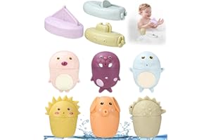 Toaren 9 Pièces Jouets de Bain,Jouet Bain Bébé en Silicone Jeux de Bain pour Enfants d'eau à Presser Jouets de Bain Bébés San BPA,Noël Cadeaux d'anniversaire pour La Baignoire Plage pour 1 2 3 4 Ans