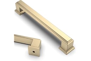 9BUILD 10 Pack 128mm Brushed Brass Cabinet Pulls - Kitchen and Wardrobe Handles with Zinc Alloy Finish