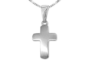 Clever Schmuck Parure avec mini-pendentif sobre en forme de croix de 12 mm, satiné et légèrement bombé avec une chaîne vénitienne de 36 cm, en argent 925 rhodié pour enfants en bas âge