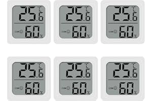 DOMICUBES 6PCS Room Thermometer, Digital Room Hygrometer Accurate Temperature Humidity Meter Gauge Monitor Indoor Humidity Meter Large LCD Display Celsius for House Greenhouse Baby Office Garden Cellar (White)