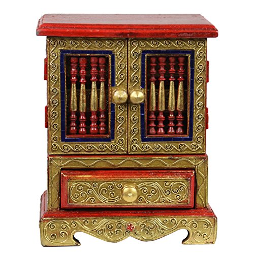 Preisvergleich Produktbild Edler Schmuckschrank Schmuckschatulle Schränkchen Schmuckkasten Holzkasten Holz Kästchen Gold Rot 24 cm *B-Ware*