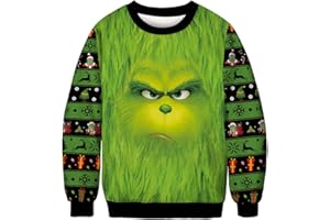 Leezeshaw Unisex Adults Christmas Grinch Printed Sweatshirt, Mens Ugly Christmas The Grinch Jumper, Novelty Xmas Green Monster Jumper