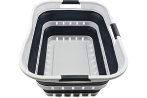 SAMMART 42L Faltbarer Wäschekorb aus Kunststoff - Faltbarer Pop-Up-Aufbewahrungsbehälter/Organizer - Tragbarer Wäschekorb - Platzsparender Wanne (1, Grau/Schiefergrau)