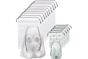 MultiValue Worki na buty, 10 sztuk, wodoszczelne, przenośne, do pakowania i 5 sztuk uroczych worków z linką wielokrotnego użytku, duże, zabezpieczone przed kurzem, przezroczyste kieszenie ze