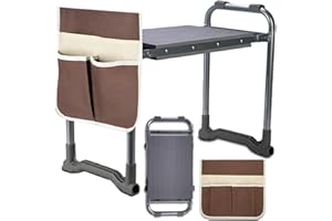 FIAMER K Knee Stool with Handle - Folding Garden Stool, Portable Kneeler for Gardening with Work Bags, Harvest Bench, Knee Protection (Dark Green)