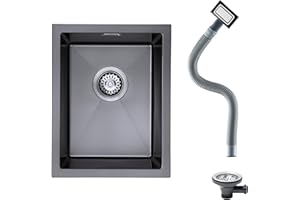 KINKIBOS 304 Stainless Steel Sink 35 x 45 cm, Small Kitchen Sink, Undermount & flushmount (Without Drain Pipe), Single Bowl Sinks with Overflow, Grey Black