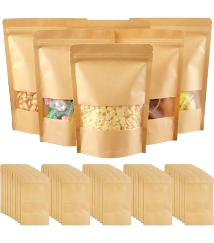 50 Kraftpapiertüten Mit Fenster, 22x32 Cm – Wiederverschließbar, Fettresistent Für Kekse, Nüsse & Snacks