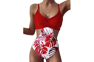 DURINM Femme Maillot De Bain 1 Pièce Col V Sexy Elégant Tankini Amincissante Sexy Body Rayure Maillot de Bain Femme 1 Piece Volant Amincissant Dos Nu Monokini Col V Bikini