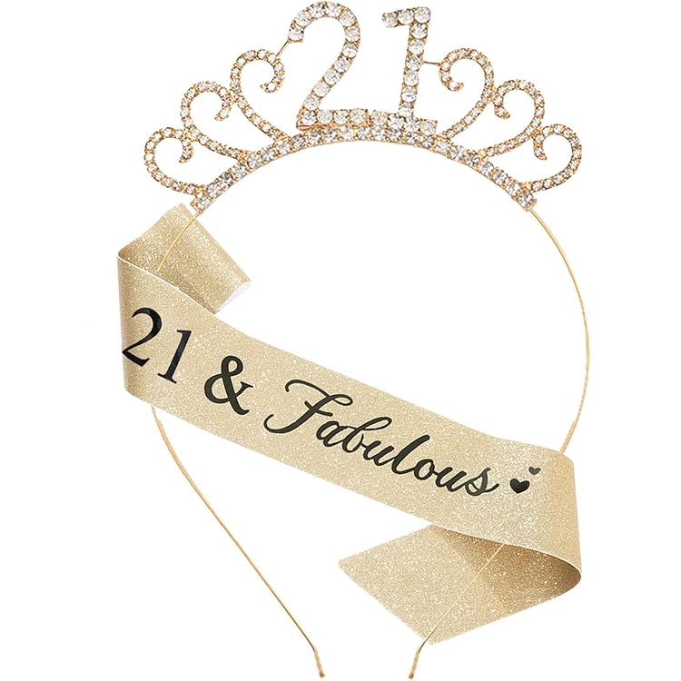 21e verjaardag tiara en sjerp set - 'I'm 21 Bitches' gouden sjerp