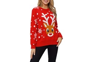 MyFav Damen Weihnachtspullover Lustig Rundhals Langarm Gestrickt Weihnachtspulli Casual Lose Sweatshirt Urlaub Strickpullover Sweater