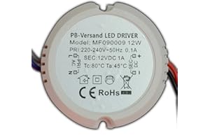 PB-Versand Transformador LED de 12 W, 12 V CC, Redondo, Circular, Bombilla, Fuente de alimentación, balasto, Caja de distribución