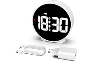 CHEREEKI Sveglia da Comodino, Sveglia Digitale a LED con Adattatore, Visualizzazione del Giorno della Settimana, 2 Allarme con Snooze, 4 Livelli di Luminosità, Adatto a Casa, Viaggi e Ufficio