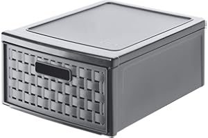 Rotho Country Schubladenbox 8.3l mit 1 Schub in Rattan-Optik, Kunststoff (PP) BPA-frei, anthrazit, klein/8.3l (35.0 x 26.0 x 14.5 cm)
